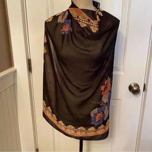ORKIDE SCARF LARGE SQUARE BLACK PINK FLORAL VINTAGE No tag